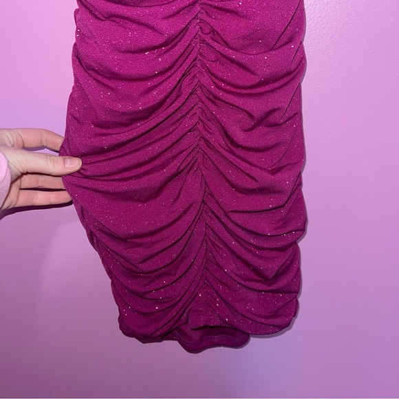 Lucy in the Sky Dress Women's Size XS Mauve Pink Glitter Ruched Bodycon Mini - Picture 5 of 11